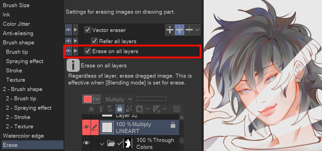 CSP Tip: You can erase all the layers at the same time if you have this box checked. 

For any layer you don't want to erase, you can lock it using the Lock Layer icon.