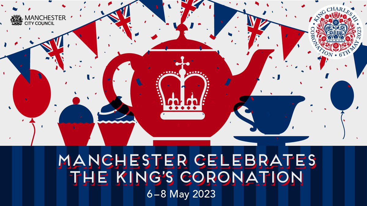 🎉 Celebrate the King's Coronation in your neighbourhood this May. Take part in The Big Lunch or hold a street party in your community 💜 We've got teams and resources to help you - the deadline is 21 April 👇 manchester.gov.uk/coronation #CoronationMcr