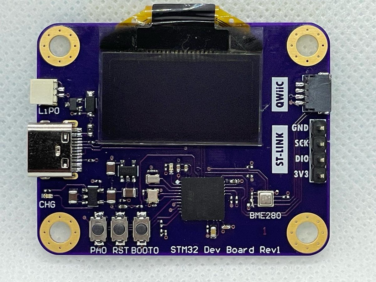 mikerankin's tweet image. First go at a custom stm32 dev board based off the popular Blackpill. Getting familiar with the STMCubelDE and created this board to practice writing code & managing libraries for an oled display, BME280 sensor, led and an interrupt button. Can post design files. #stmicro #stm32