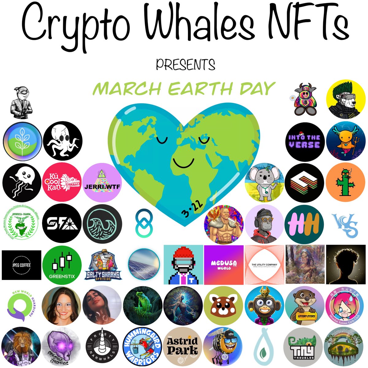 Happy #EarthDay! Join all of us in doing something great for the world/environment. I want to give a huge shout out to all that joined! 👇🏼

<a href="/Pocket_Cows/">🥛 Pocket Cows | MINT NOW 🐮</a> <a href="/orgo_earth/">ORGO | Earth has an APP</a> @SoltyKrakens
<a href="/DeepSeaJellyNFT/">Deep Sea Jelly</a> <a href="/Lumi_Reef/">Lumi Reef 🐙</a> <a href="/JimiCohen/">Jimi.tgn</a>

Post your pic using #MonthlyEarthDay

✌🏼💜🐳
#savetheplanet