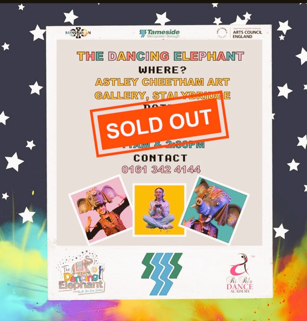 ⭐ SOLD OUT! ⭐

We are simply delighted to announce that BOTH shows of The Dancing Elephant at Astley Cheetham Gallery, Stalybridge, are already SOLD OUT for the 4th April! 🐘🌜

#TheDancingElephant #ACEFunded #Grateful #LevellingUp #LetsCreate