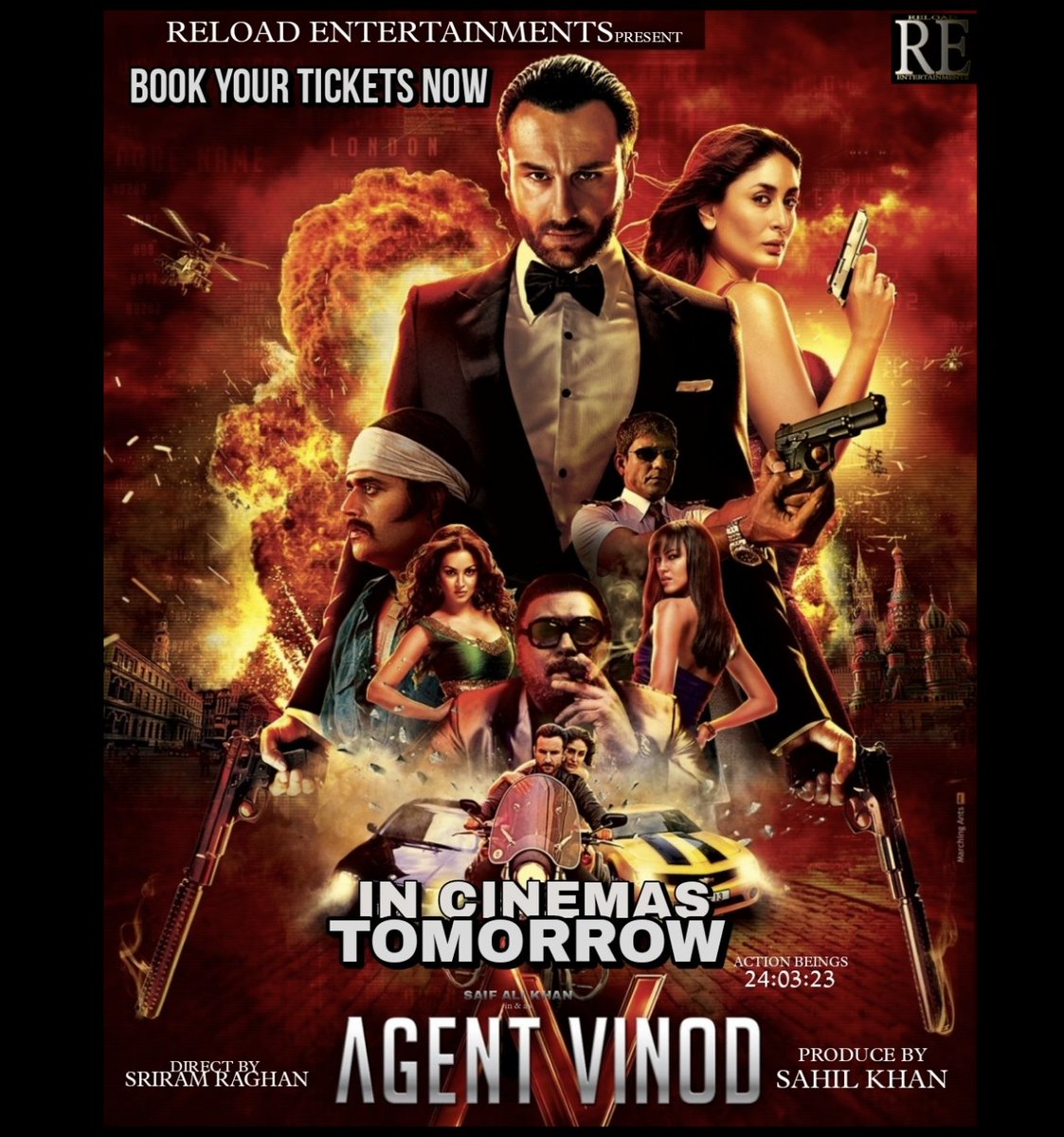 See You All in Cinemas Tomorrow
.
.
.
.Celebrate #AgentVinod with #RE only in Cinemas near you Tomorrow.
.
.
.#SaifAliKhan @kareenakapoorkhan #SriramRaghavan