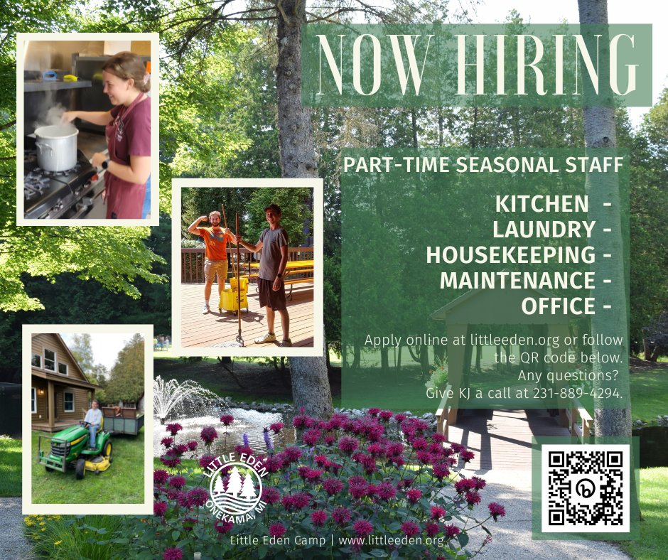 LittleEdenCamp's tweet photo. Now hiring local, part-time seasonal staff.  #LittleEdenCamp https://t.co/OdoR7WiyxJ