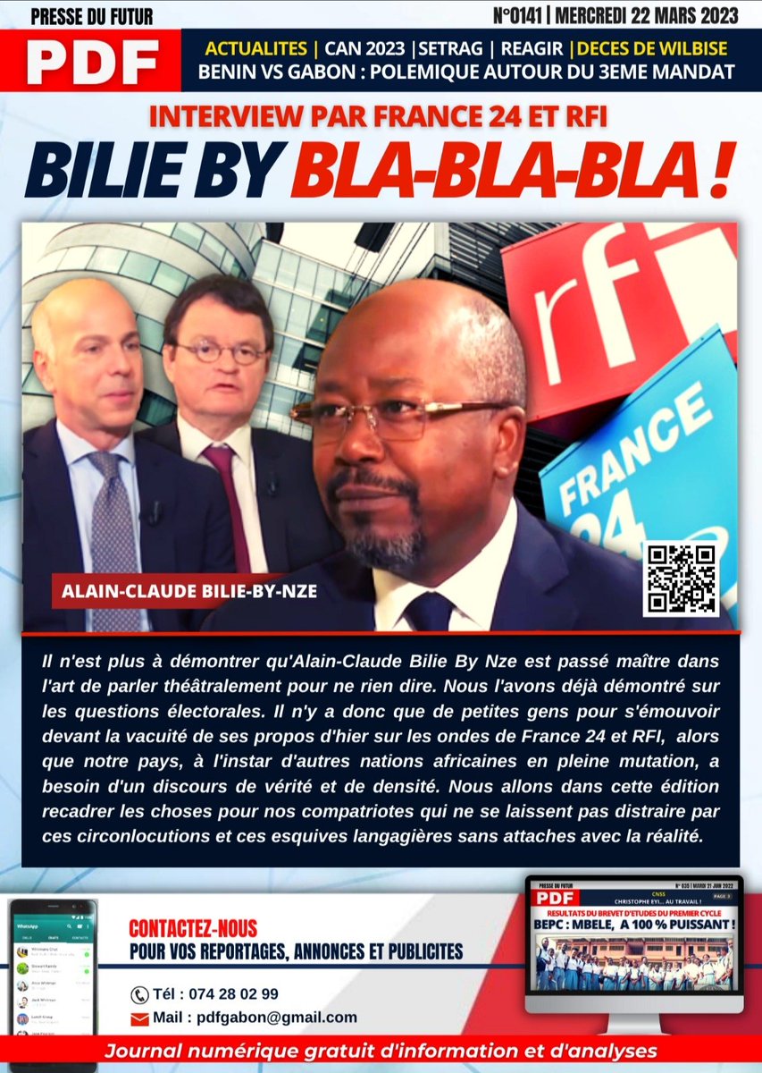 #GABON | 𝗧𝗲́𝗹𝗲́𝗰𝗵𝗮𝗿𝗴𝗲𝘇 𝗴𝗿𝗮𝘁𝘂𝗶𝘁𝗲𝗺𝗲𝗻𝘁 𝘃𝗼𝘁𝗿𝗲 𝗷𝗼𝘂𝗿𝗻𝗮𝗹 #PDF 𝗶𝗰𝗶 >>> bit.ly/3LL71mP

<a href="/RFIAfrique/">RFI Afrique</a> <a href="/FRANCE24/">FRANCE 24</a> <a href="/afpfr/">Agence France-Presse</a> <a href="/gabonreview241/">Gabonreview.com</a> <a href="/BilieByNze/">Bilie-By-Nze</a> <a href="/laffite_n/">Ntsegue Laffite Joyce</a> <a href="/GouvGabon/">Gouvernement Gabon</a>