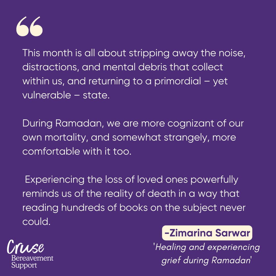 Ramadan can be challenging for those who have had a loved one die.

Today we're sharing this blog from Zimarina Sarwar on healing and experiencing grief during Ramadan 💜

You can read the full blog here 👇
ow.ly/ggGU50NhRrl