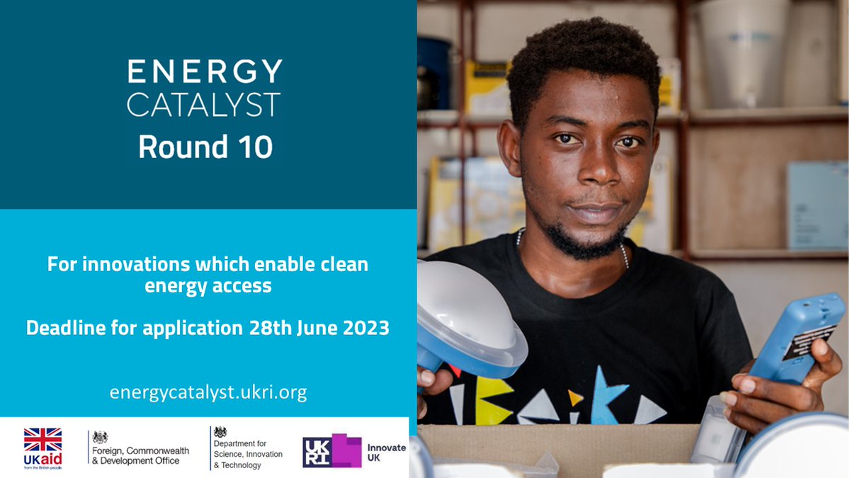 Innovate UK (@innovateuk) on Twitter photo <a href="/innovateuk/">Innovate UK</a>'s #EnergyCatalyst Round 10 competition is now open!
Organisations can apply for a share of up to £10m in total across 3 stages, to create new or improved #cleanenergy access in sub-Saharan Africa, South Asia or the Indo-Pacific regions.
▶️ow.ly/BQ3050NoHPC <a href="/innovateuk/">Innovate UK</a>'s #EnergyCatalyst Round 10 competition is now open!
Organisations can apply for a share of up to £10m in total across 3 stages, to create new or improved #cleanenergy access in sub-Saharan Africa, South Asia or the Indo-Pacific regions.
▶️ow.ly/BQ3050NoHPC