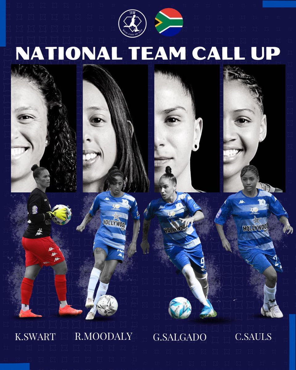 🇿🇦 National Team Call Up 🇿🇦 

Congratulations to our 4 #bluediamonds 💎💎💎 on their Senior National Team Call Up.

We wish you luck in your preparations. 💙

<a href="/robynmoodaly/">Robyn Kimberly Moodaly</a> 🪄
@kaylinswart25 🧤
@gabriela_salgado9 🤫
<a href="/cimone/">cimone</a>.xi_ 💨

#nationalteamcallup #banyanabanyana