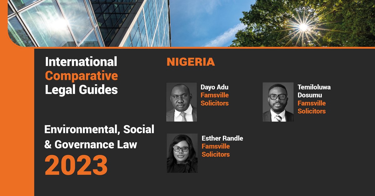 ICLG_GLG's tweet photo. Examples of voluntary ESG disclosures, that are customary in Nigeria include disclosures around the level of carbon emissions, the use of green energy, gender equity, inclusion, human rights and more, notes @famsville_ in ICLG - #ESG 2023: https://t.co/womFNIsLBc https://t.co/nYnzJyOZLI