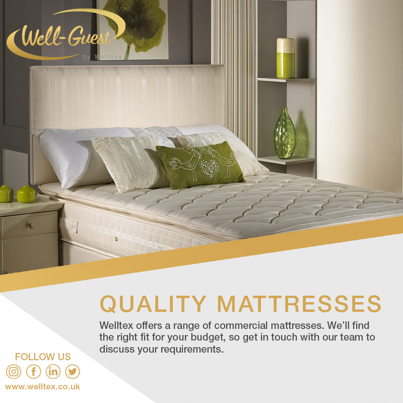 Whether it's a luxury retreat or a budget hotel, Welltex offers a wide range of mattresses for your business. Chat with one of our team, or take a look on our website at our Well-Guest ranges 🛏️💤😴

👉 welltex.co.uk/product-catego…