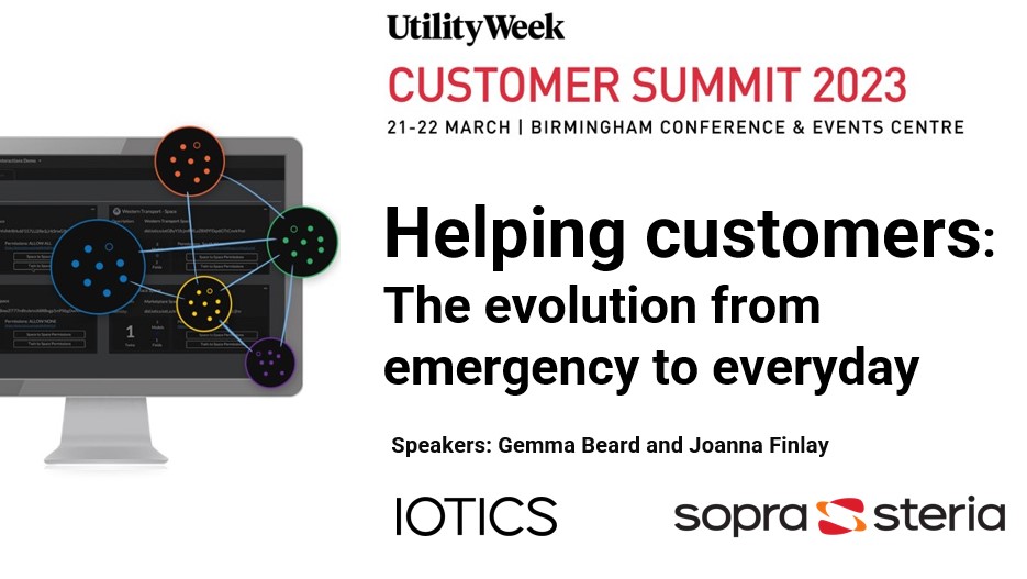 Iotics_News's tweet photo. Day 2 at Utility Week's #CustomerSummit. Did you catch the presentation from Gemma Beard and Joanna Finlay? Come and visit the team in the exhibition area, we are looking forward to answering your questions about joining the pilot. #vulnerability @SopraSteria_uk https://t.co/Qypg9wl5vE