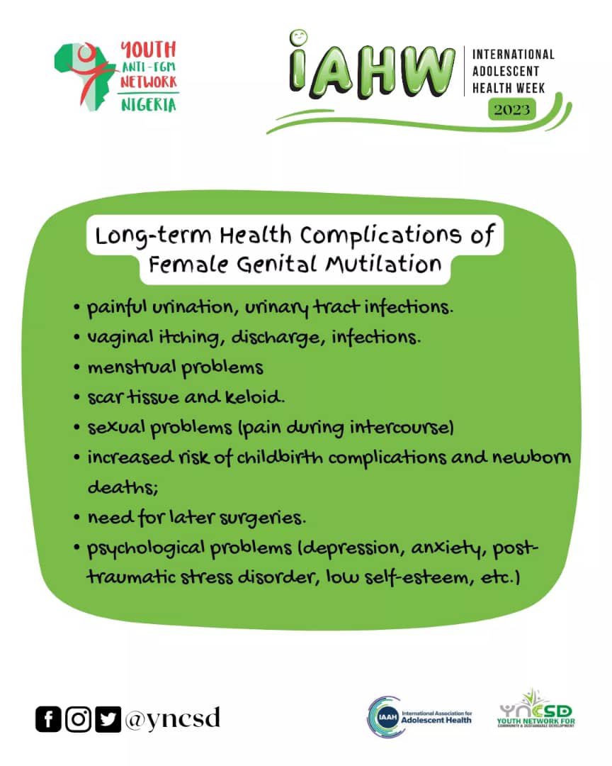 Happy #IAHW2023 With and for Adolescents: Building a Healthier and More Inclusive Future! #YouthEndFGM @yncsd @YAFGMNet_NG @IAHW2023 @tagalife @SIRPNig @MenNigeria @OrchidProject @FordFoundation @Unfpa_ypplagos @M4Good2EndFGM @JoyC_FGM @AU_WGYD @BornSaleema @rayvocate @GMCEndFGM