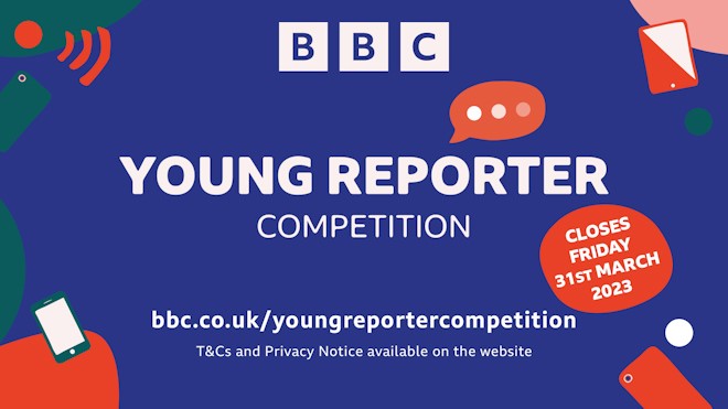 Do you work with #YoungPeople? Please spread the word! 

The #BBCYoungReporterCompetition is back for 2023! It’s a brilliant opportunity for 11-18 year olds to share an original story idea with the BBC.

More info➡️ bbc.co.uk/youngreporterc… 

⏰Closing date: 31 March at 23:59