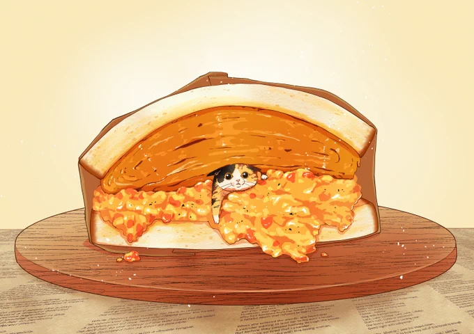 とろとろたまごサンドに挟まれた#イラスト #illustration 