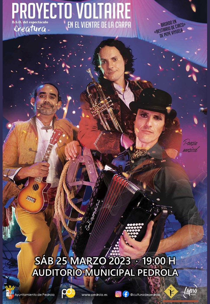 Próxima parada: Pedrola, Zaragoza

Este sábado 25 de marzo <a href="/ProyectoVoltair/">Proyecto Voltaire</a>  la B.S.O. del espectáculo #Creatura en el Auditorio Municipal Pedrola a las 19H.

Escucha esta banda sonora 🎧👇
open.spotify.com/album/2QtO6E7H…

#musica #circo #poesia #conciertos
