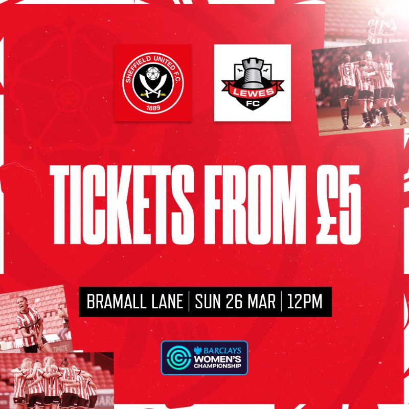 sufc_women's tweet photo. Join us at Bramall Lane! π
Blades Women face Lewes this Sunday on #WomenFootballWeekend. Tickets available now from Β£5. π
#SUFC π΄