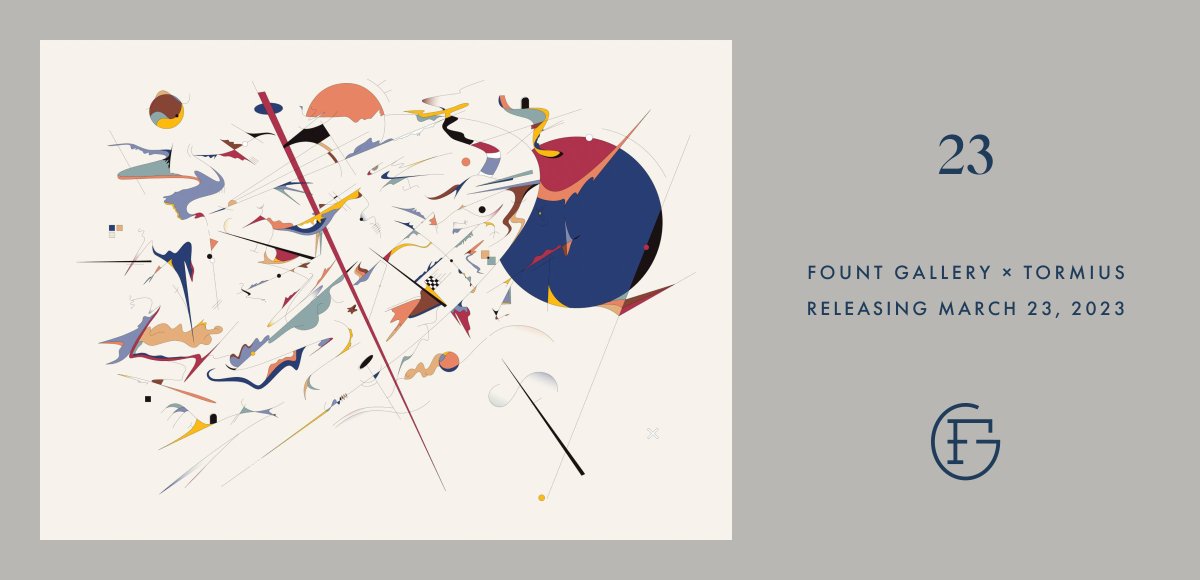 Info on our upcoming <a href="/tormius/">tormius 🐺</a> × Fount Gallery release.

The collection drops on March 23 at 11 AM PT / 6 PM UTC/GMT.

Tormius’ 23 collection continues the artist’s ongoing Neoformism: Minimalist Exploration series.

Link to the release below! ↓

1/6