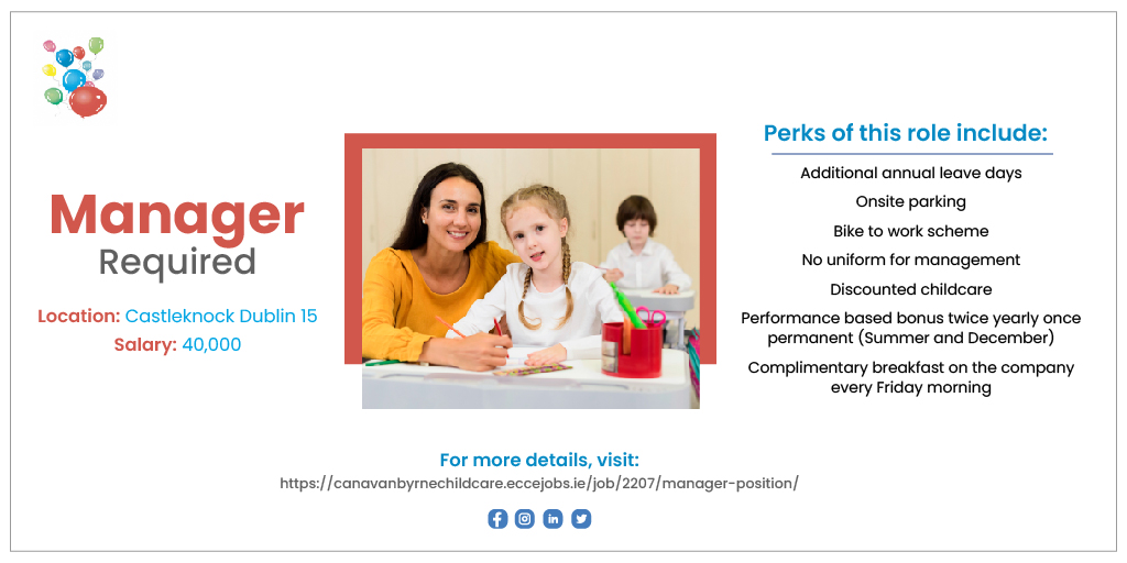 For more details, visit: canavanbyrnechildcare.eccejobs.ie/job/2207/manag…
#childcarejobs #earlyyearsjobs #jobsboard #canavanbyrne