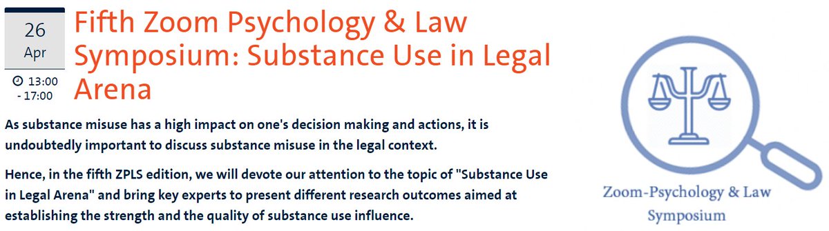 In little more than a month, the fifth edition of our free Zoom Psychology &amp; Law Symposium takes place on the topic is of 'substance use in the legal arena'. Mark April 26 in your agendas &amp; register here: maastrichtuniversity.nl/events/fifth-z…
Follow this account for speaker announcements!