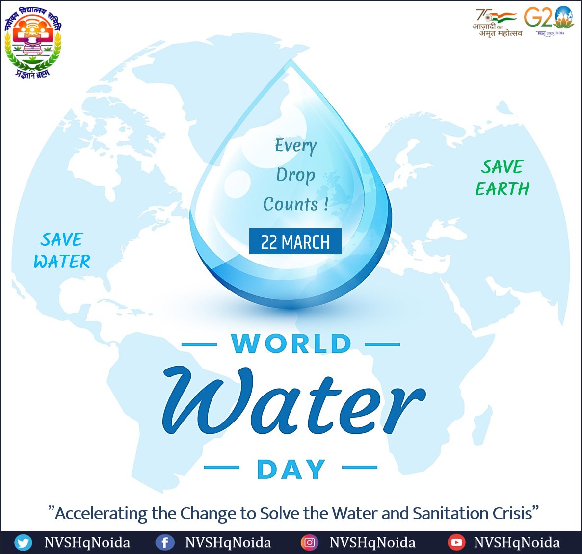 No Water💧 No Life👥 No Blue💦 No Green🌏

On #WorldWaterDay Let's join the hands to #AccelerateChange for conserving our planet's most precious resource - Water💧 

#SaveWaterSaveLiFE #WaterDay2023