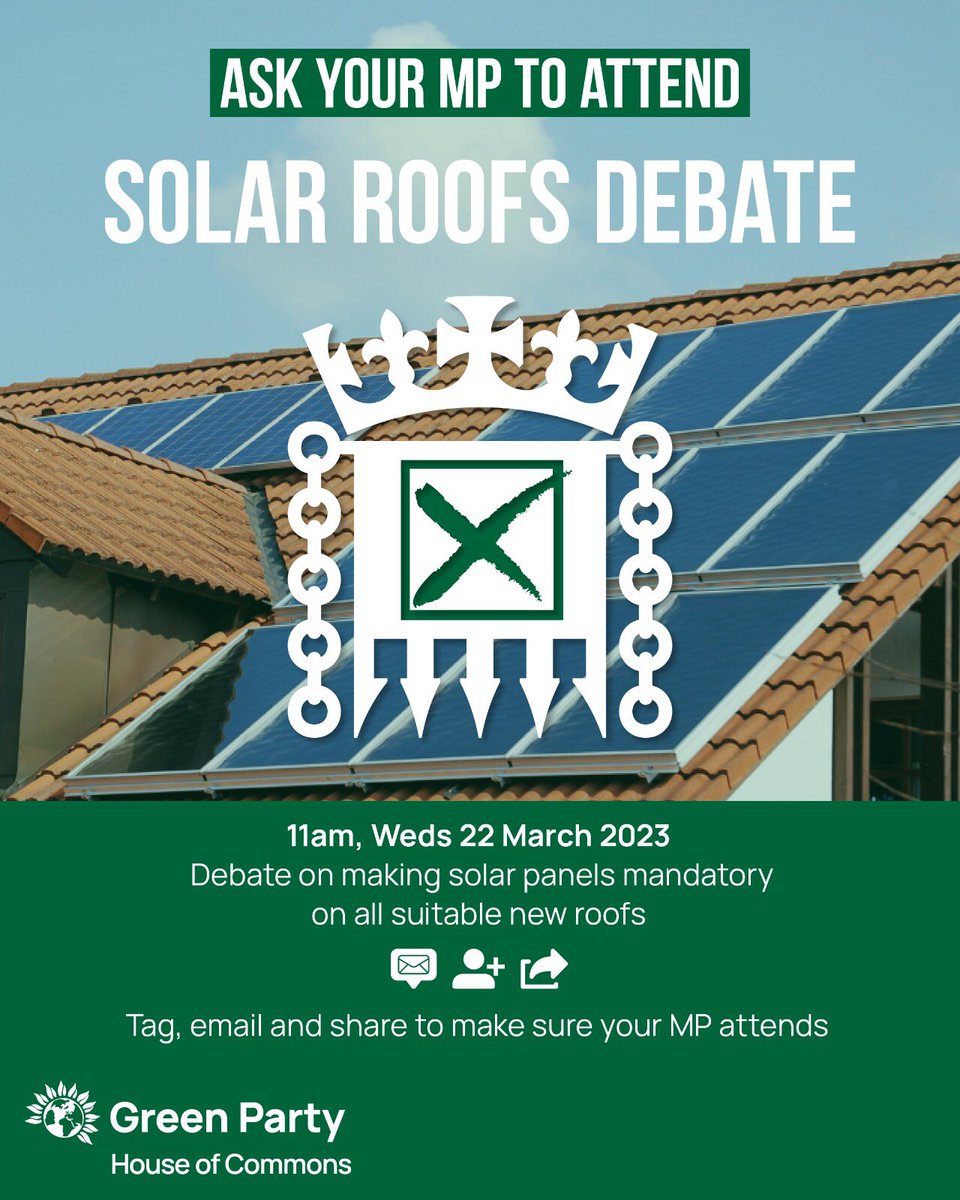 🚨THIS MORNING🚨

At 11am, I’m leading a debate in Parliament urging the Government to make solar panels mandatory on all suitable new homes.

It’s time for a real rooftop revolution ☀️