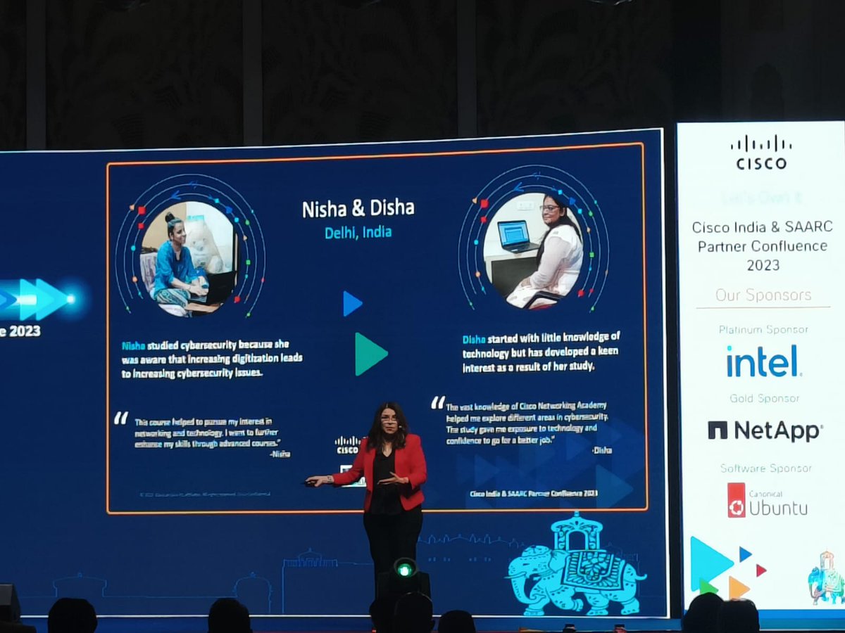 cisco_in's tweet photo. Creating India’s inclusive future through a skills to jobs focus, @LauraMQuintana talks about how @CiscoNetAcad is helping people propel their careers. #CIPC2023

#CiscoPartners #LetsOwnIt https://t.co/ivRufs6ab8