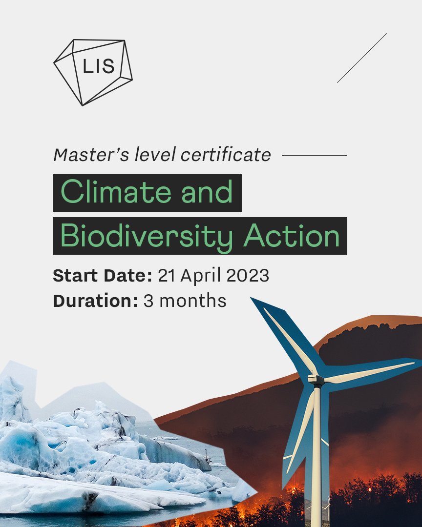 weareLIS's tweet photo. Introducing our Climate and Biodiversity Action master’s level certificate! This course is perfect for individuals who are passionate about climate and are looking to make a positive impact on the planet.

Learn more here 👉https://t.co/1ywJeuQY96 https://t.co/sxmFruLZSq
