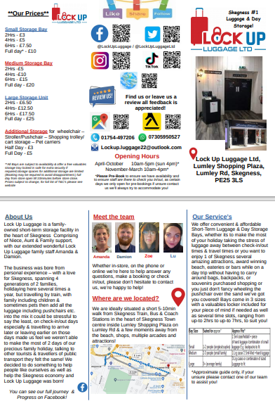 LockUpLuggage's tweet photo. Our updated Brochure is all ready for some networking tomorrow at #batemansbrewery & around Skegness tomorrow!
#Lincsconnect #Skegness #Ingoldmells #Maplethorpe #ChapelStLeonards #Wainfleet #Boston #visitSkegness #VisitLincs #Lincolnshire #LincsCoast #LuggageStorage #weloveSkegg https://t.co/AwWq4qYh2h