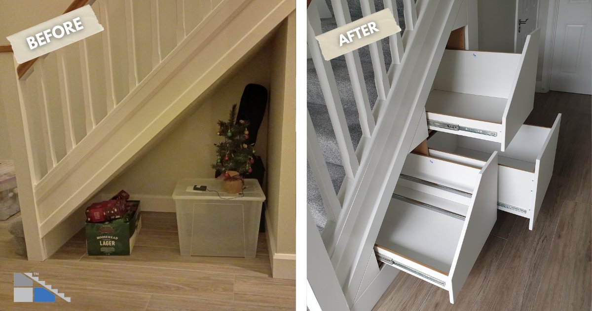Before &amp; After! 

Our 3 Drawer Unit is the perfect solution to transform that awkward space at the lowest end of the stairs ✔️

Visit clevercloset.co.uk to get a Free Quote  

#CleverCloset #UnderStairsStorage