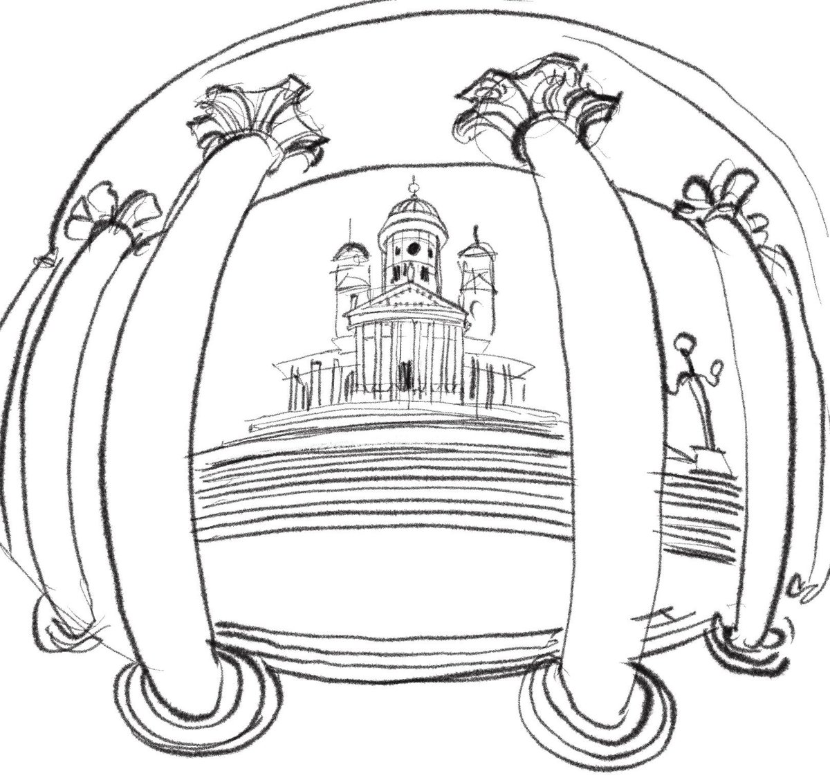 A_B_Araujo's tweet photo. Freehand fisheye perspective of the Helsinki Cathedral spotted from the Finland National Library. #curvilinearperspective #sphericalpanorama #fisheye #sphericalperspective #perspective #digital #ipad #procreate #art #drawing #urbansketching #usk #fisheye #5pointperspective https://t.co/DCHnDEtfSY
