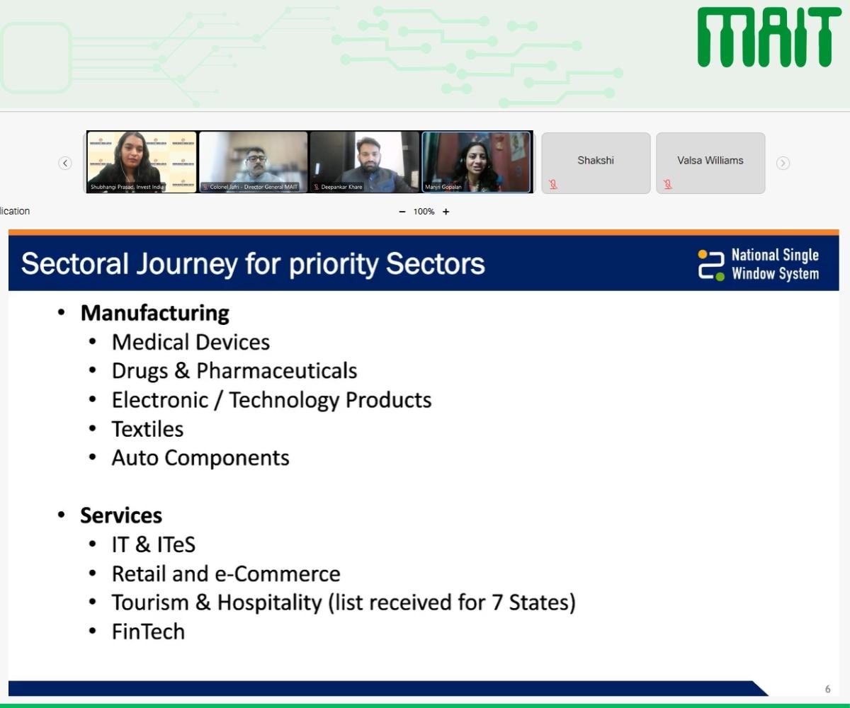 followmait's tweet photo. A sneak peek into today's Knowledge Session on the #NationalSingleWindowSystem portal organised in association with @investindia. Thanks to @ShubhangiPras10 for the wonderful presentation on the #NSWSportal (https://t.co/2tIKjciSgr) and for sharing comprehensive insights. #eodb https://t.co/AZcvMmn3zn