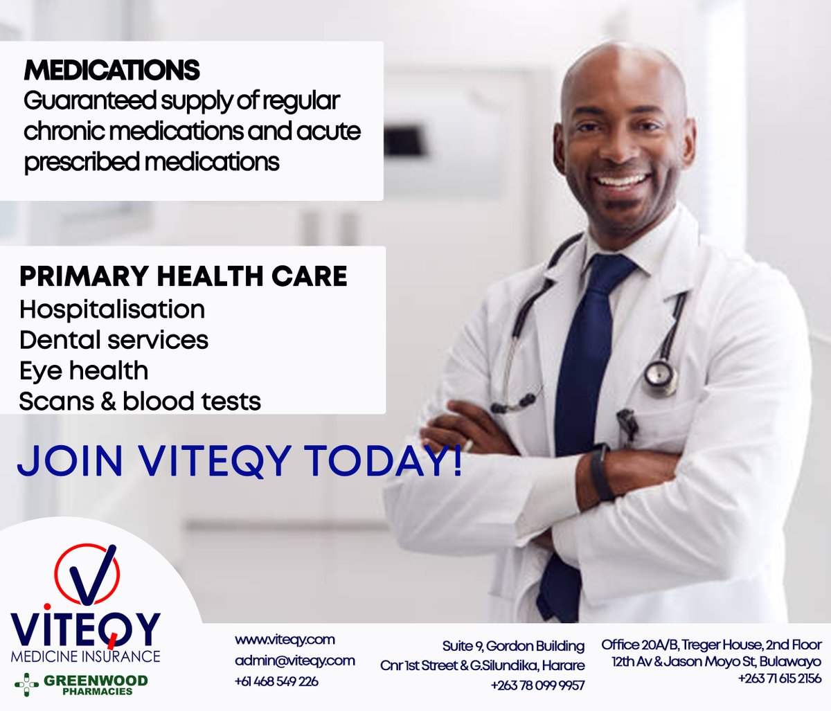 viteqy's tweet photo. Make the right decision and join Viteqy Medicine Insurance today! #healthinsurance #viteqy #healthserviceproviders #viteqymedicineinsurance #doctors #medicine #consultation #dental #optical #acutemedication #chronicmedication #pharmacy #zimdiaspora https://t.co/bOE8fyTtzn