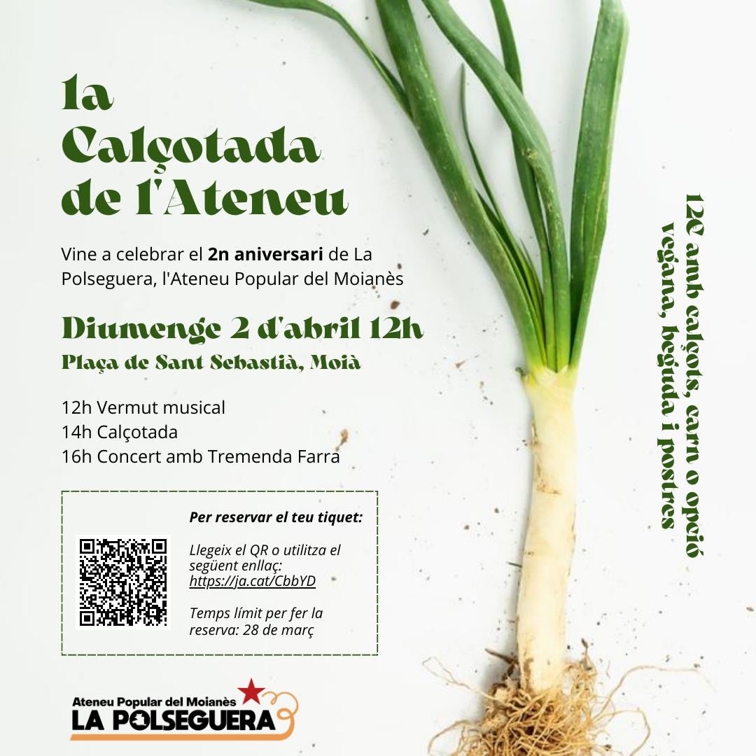 apmoianes's tweet photo. 😎Booon dia moianeses! Arriba la 1a Calçotada de l'Ateneu on celebrarem també els dos anys que portem aixecant polseguera a la comarca! Vine a rebre la primavera amb els braços oberts i a menjar calçots amb bona companyia🤗

🎟️Reserva tiquets fins 28 març: https://t.co/ilMULQnw5v https://t.co/cT38MhnzGp