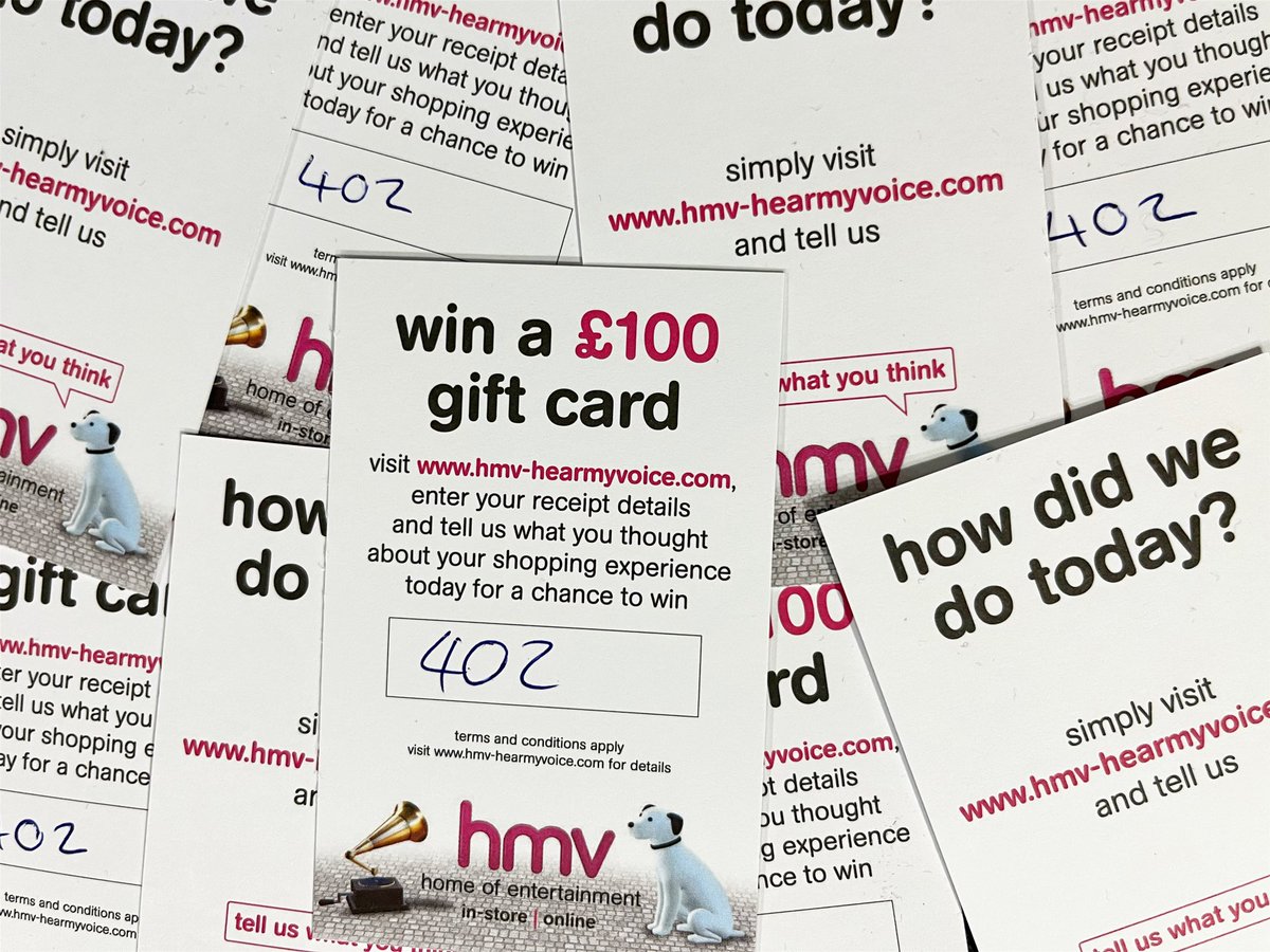 Fancy winning yourself a £100 gift card? 🧐 Show us some love here in store and you could be in with a chance of winning! Simply head to :   hmv-hearmyvoice.com and enter store code ‘402’ 🤩 #hmv #hmvtelford #hmvrecordshop