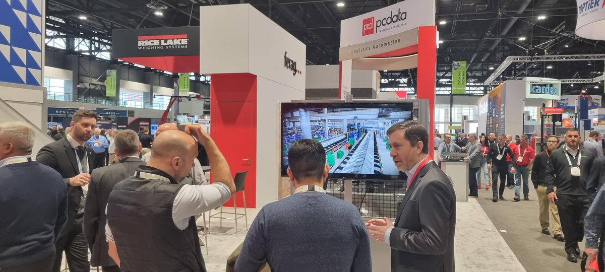 ferag_ag's tweet photo. Another intense and exciting day at #ProMat 2023 in Chicago. At our 1,000 sq ft booth #S4541 we will show you our tilt-tray sorter #Denisort on a running system and give you an understanding of our pouch sorter #Skyfall. Visit us today and tomorrow, we look forward to seeing you. https://t.co/rWa5HM00N1