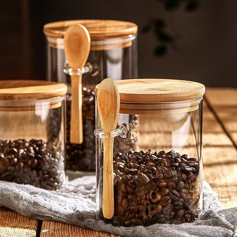 Factory direct sale borosilicate glass jar coffee jar spice jar with bamboo lid #kitchen #coffee #kitchenstorage #spicestorage #glassjar #glassware #borosilicateglass