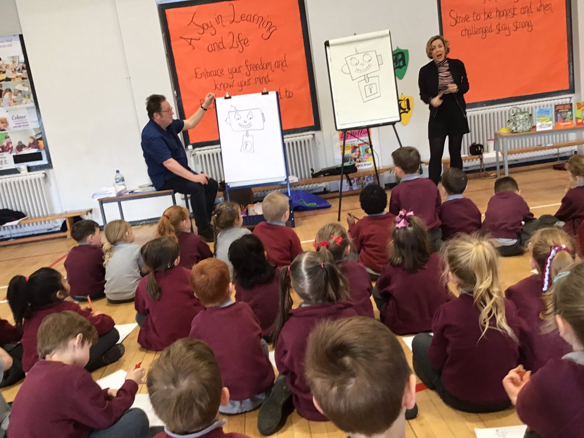 BPS_Picasso's tweet photo. We have enjoyed our visit from Poet, Paul Cookson and illustrator, Liz Million this morning. We have created our own poem about a robot and illustrated our very own robots! @BlackrodPSch https://t.co/zbqpNvxT8X