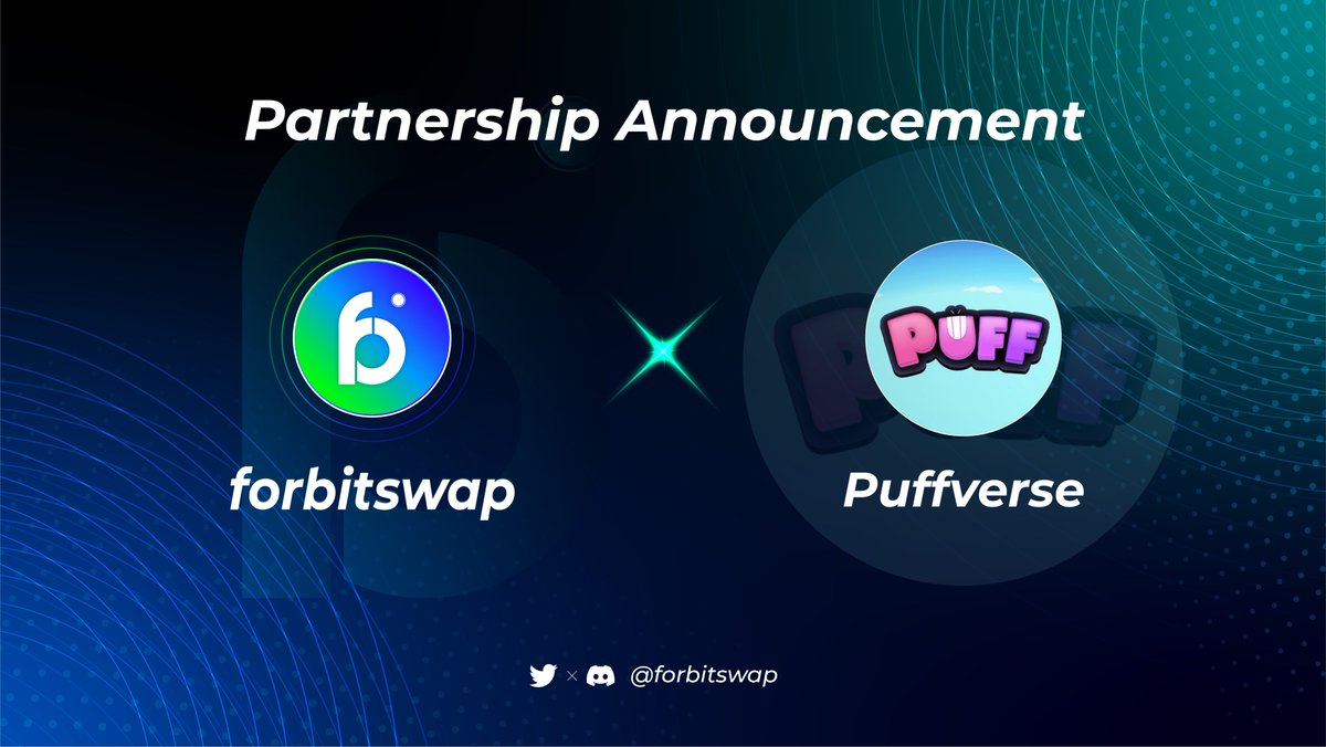 forbitswap's tweet photo. 🤝 PARTNERSHIP ANNOUNCEMENT 🤝

we are pleased to announce the partnership with @Puffverse
 
🥳 For this exclusive moment:

🎁 10  slots of 10 OGs x 100$

1️⃣ Follow @forbitswap &amp; @Puffverse
2️⃣Like &amp; RT &amp; Tag 3 friends
3️⃣ Join Discord: https://t.co/yXWfvwnXpY

#GA #Giveaway https://t.co/72N95W1ZQa