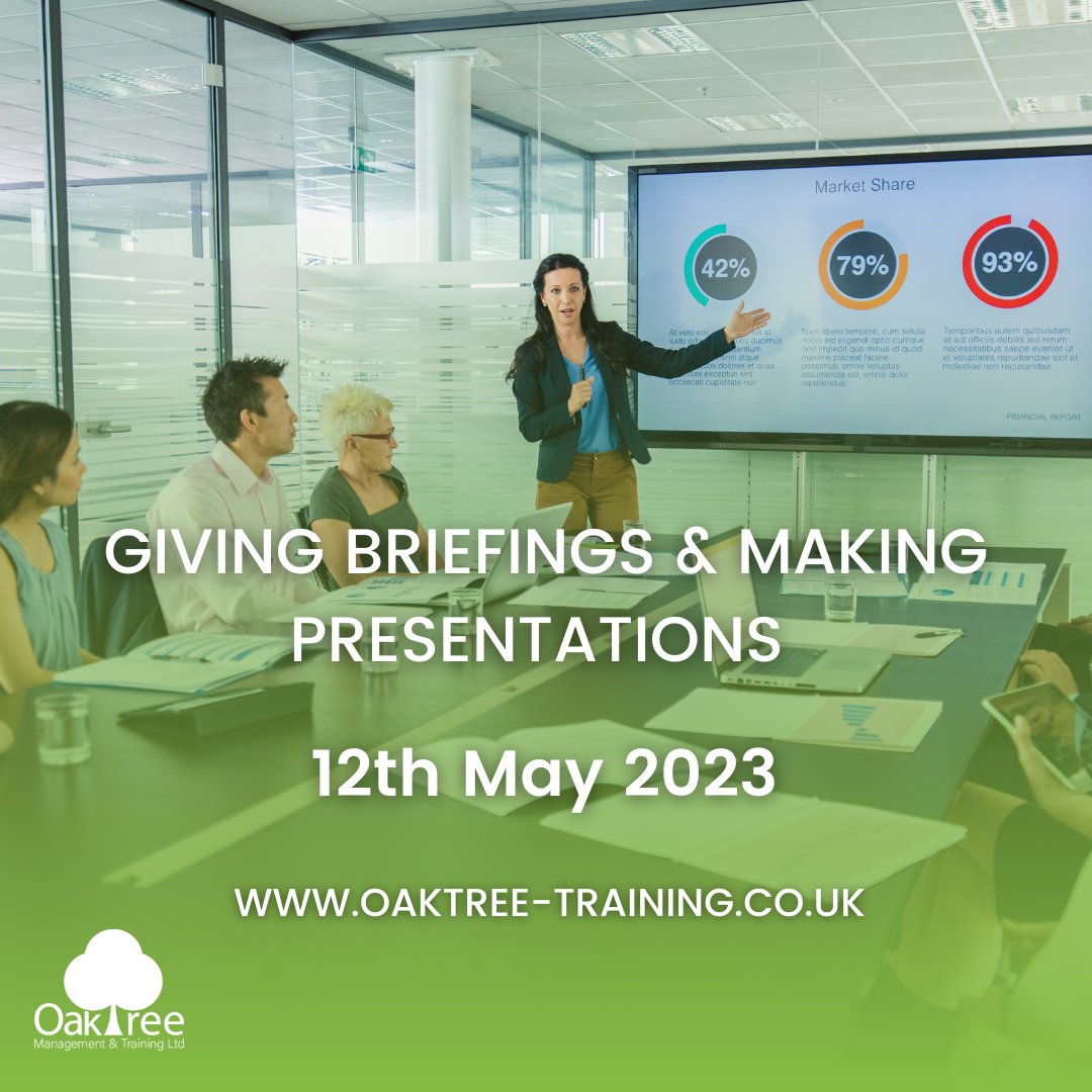 oaktreetraining's tweet photo. Designed for individuals who are in need of giving briefings or making presentations. This course will provide the tools and the advice to give clear briefings or presentations.

Contact us today for more information about our upcoming courses!

#training #presentationskills https://t.co/lNqmEaMBe0