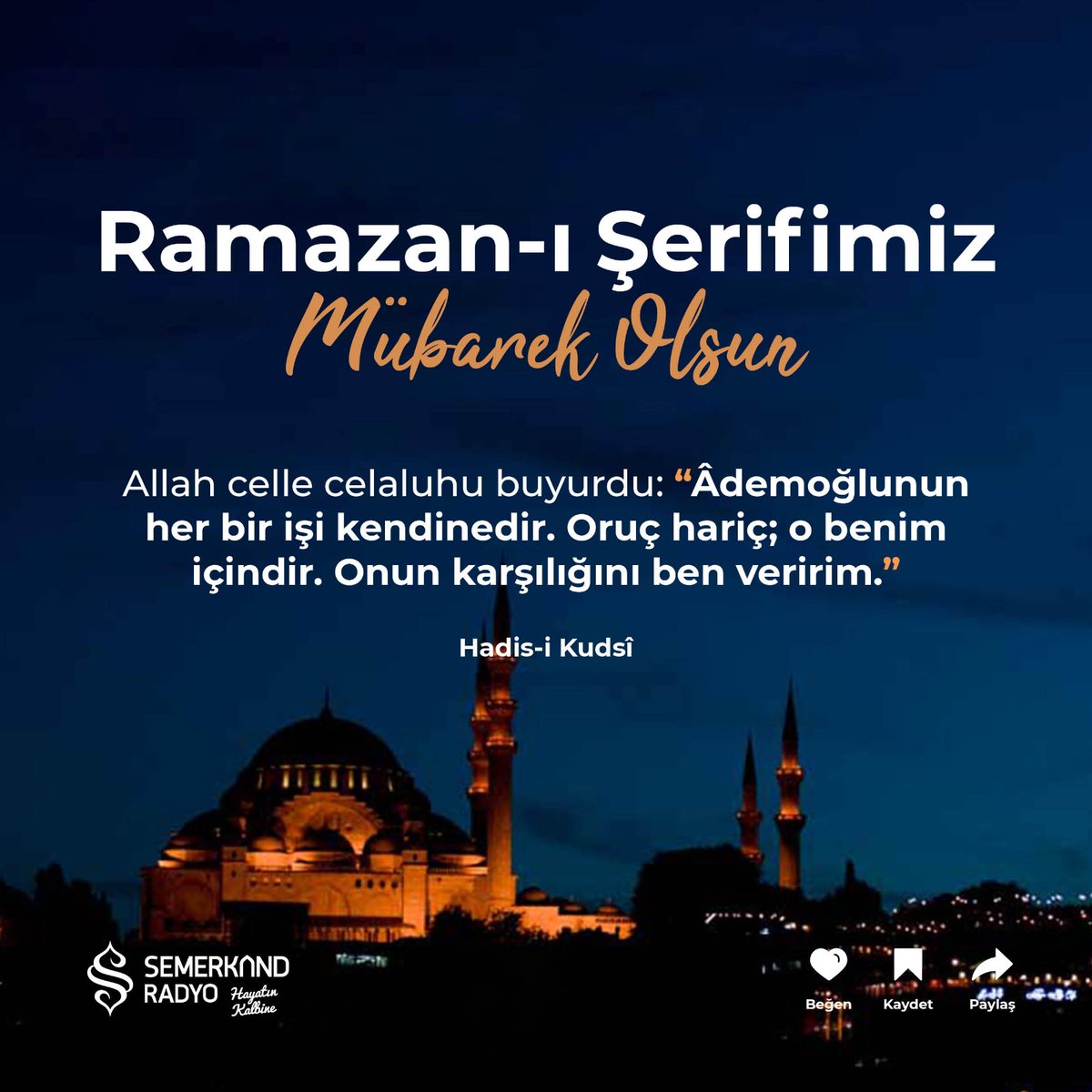 Rahmet, mağfiret ve afiyet vesilesi olan Ramazan-ı Şerifinizi tebrik eder, Cenab-ı Allah’tan ülkemize ve milletimize afiyetler ikram etmesini niyaz ederiz.