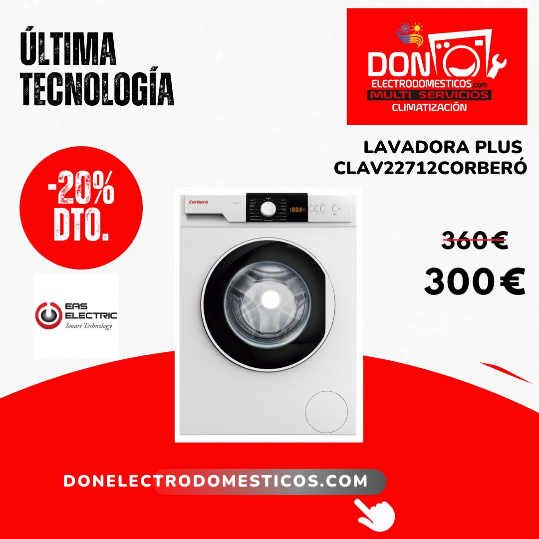 DonElectrodomes's tweet photo. ¡OFERTÓN! Lavadora Plus CLAV22712 Corberó 

- Capacidad (kg.): 7 kg. 
- Clase eficiencia energética: D 
- Velocidad Máxima Centrifugado (rpm): 1200 rpm 
De gran calidad y al mejor precio. 

📍Encuéntralo en Don Electrodomésticos https://t.co/OGTL709pEZ 
👉🏻Llámanos: 676574508 https://t.co/5IksjKuGhn