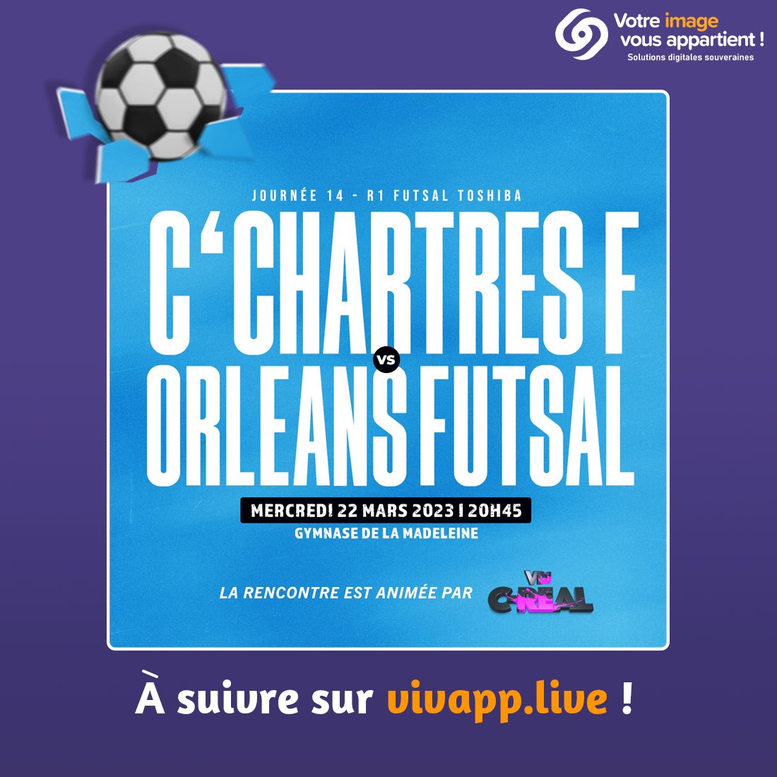 𝐋𝐞 𝐅𝐮𝐭𝐬𝐚𝐥 𝐬𝐮𝐫 𝐯𝐢𝐯𝐚𝐩𝐩.𝐥𝐢𝐯𝐞🔥

Ce soir, à 20h45, le @ChartresFoot affronte Orléans Futsal, leader de la régionale 1 de futsal !

Rendez sur vivapp.live/.../315-futsal…...

#futsal #football #footballgame #footballfans #orleans
