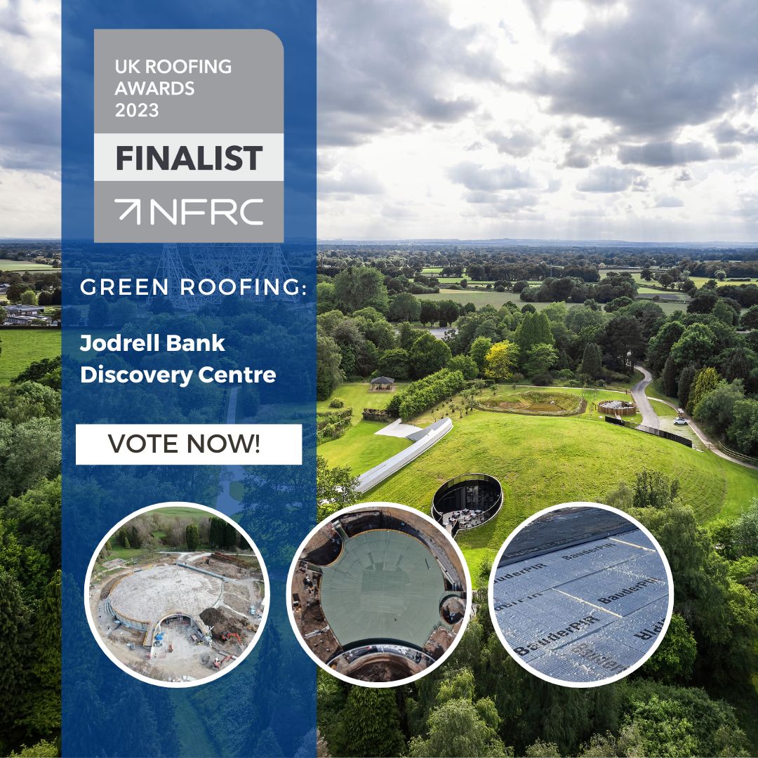 LRLRoofing's tweet photo. We are thrilled to have been shortlisted in this year's @TheNFRC Green Roofing category for the Jodrell Bank Discovery Centre (First Light Pavilion) project. Please vote for your favourite roof in the 'industry choice' category ➡️ https://t.co/oeM2h2FpLR #RA2023 #RoofingAwards https://t.co/5Olm8R0WJS
