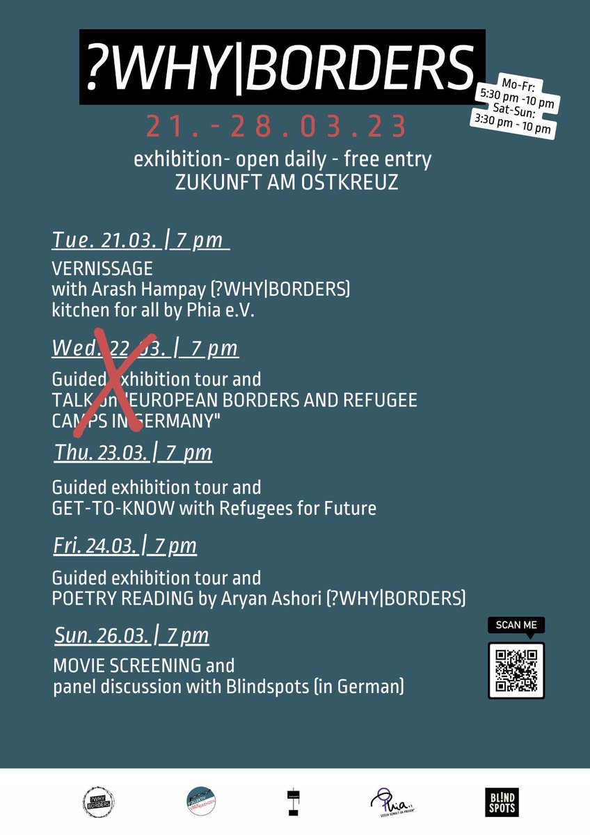 ÜberGrenzen Kollektiv (@uebergrenzen) on Twitter photo Sad news 🙁: todays talk is cancelled
Good news 🤗: you can come anyway between 5:30 and 10 pm to @ZukunftOstkreuz and walk through the exhibition yourself & on Thursday <a href="/ahampay/">Arash Hampay آرش همپای</a> and <a href="/RefugeesFuture/">Refugees for future</a> will be there for your questions! Sad news 🙁: todays talk is cancelled
Good news 🤗: you can come anyway between 5:30 and 10 pm to @ZukunftOstkreuz and walk through the exhibition yourself & on Thursday <a href="/ahampay/">Arash Hampay آرش همپای</a> and <a href="/RefugeesFuture/">Refugees for future</a> will be there for your questions!
