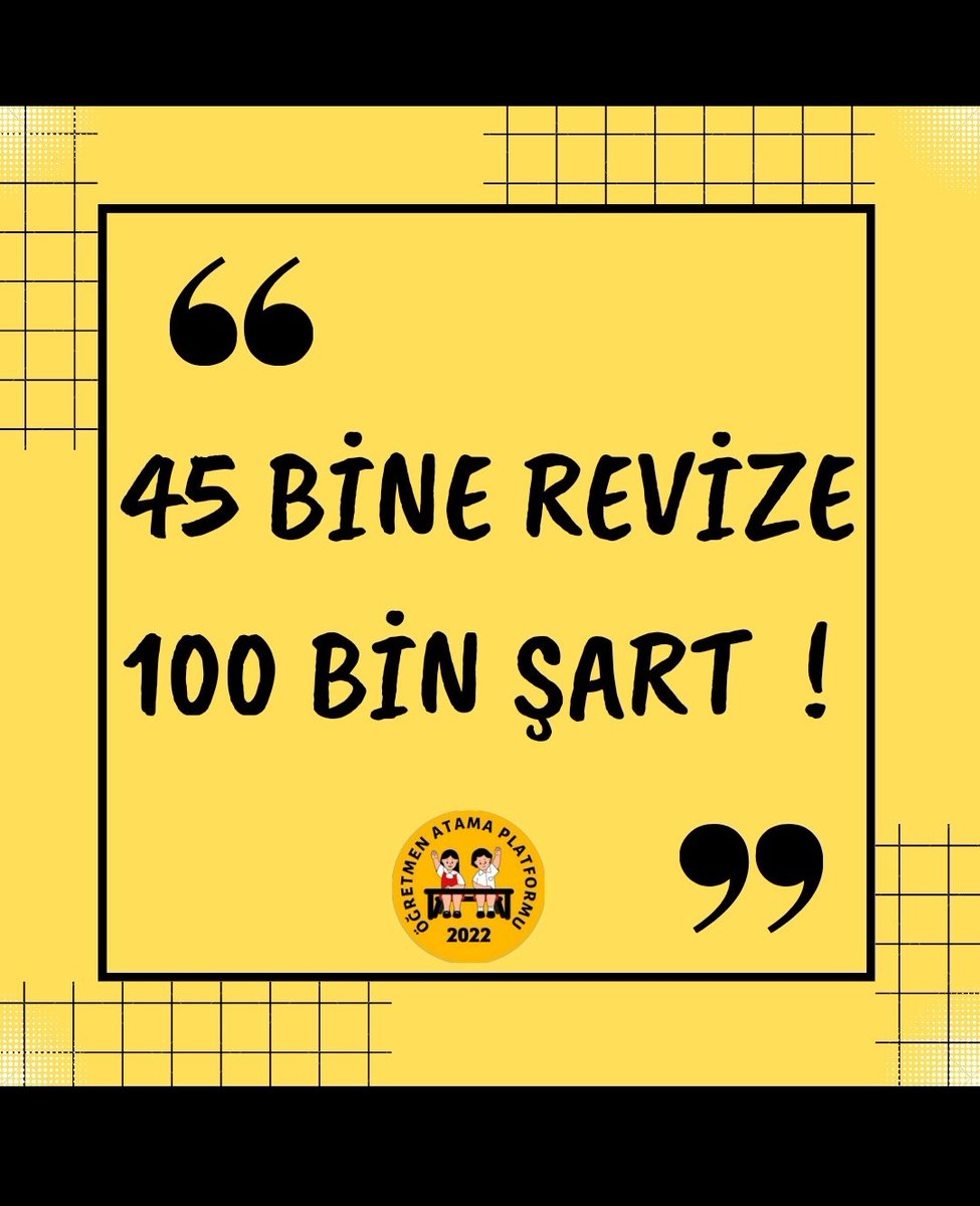 45 bin müjde değildir. Cumhuriyet tarihinin en büyük ataması denilen sayı 100 bindir. 45 bin 100 bine revize edilmelidir. 
<a href="/tcmeb/">Millî Eğitim Bakanlığı</a> 
<a href="/RTErdogan/">Recep Tayyip Erdoğan</a> 
<a href="/prof_mahmutozer/">Mahmut Özer</a> 
<a href="/tcbestepe/">T.C. Cumhurbaşkanlığı</a>
<a href="/fehmirasimcelik/">Fehmi Rasim Çelik</a> 
<a href="/fahrettinaltun/">Fahrettin Altun</a> 
<a href="/fuatoktay/">Fuat Oktay</a>
<a href="/cbsbb/">T.C. Cumhurbaşkanlığı Strateji ve Bütçe Başkanlığı</a>
<a href="/CBegitimogretim/">TCCB EĞİTİM VE ÖĞRETİM POLİTİKALARI KURULU</a>

#Cb45BiniRevizeEt