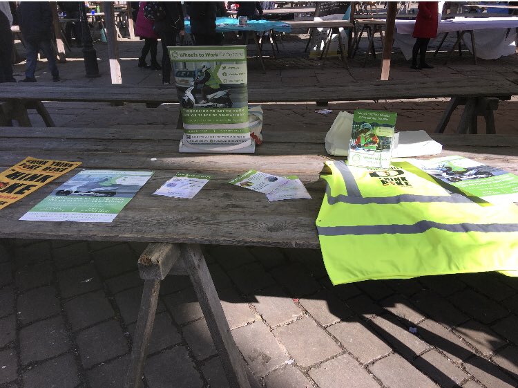 All set up at and enjoying a bit of sunshine at Chesterfield Market Place this morning, pop by and say hello if you’re in the area ☀️🛵🚲 
#WheelsToWork #derbyshire #TransportSolutions #WednesdayMotivation
