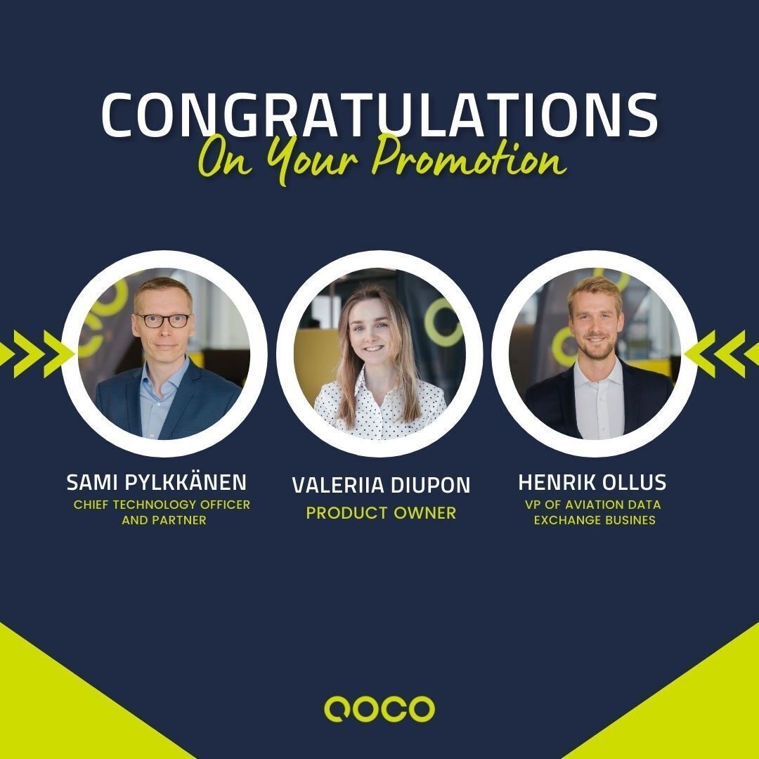 🎉Exciting news!🎉
We are thrilled to announce some changes in our leadership team at QOCO. Congrats to Sami, Henrik, and Valeriia on their well-deserved promotions! #team #work #success #business #growth #leadership #development