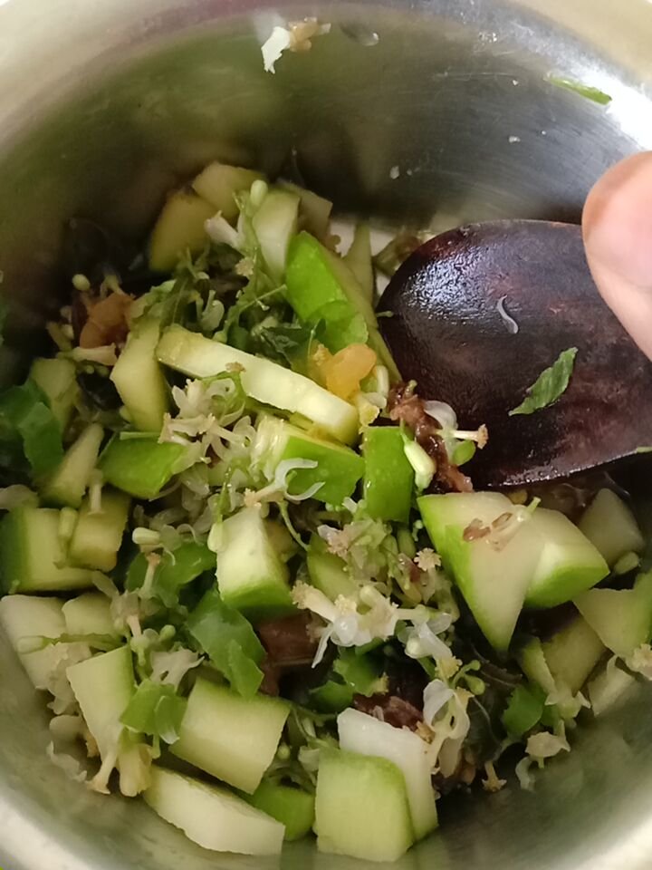 Being a Telugu by tongue, today we made Ugadhi pachadi which is unique,refreshing,wholesome & like a elixir. It signifies that one has to accept life with all its facets. Today's also Navreh, SajibuCheiraoba, ChetiChand

Ingredients:
raw mango
neem flower
tamarind
salt
jaggery