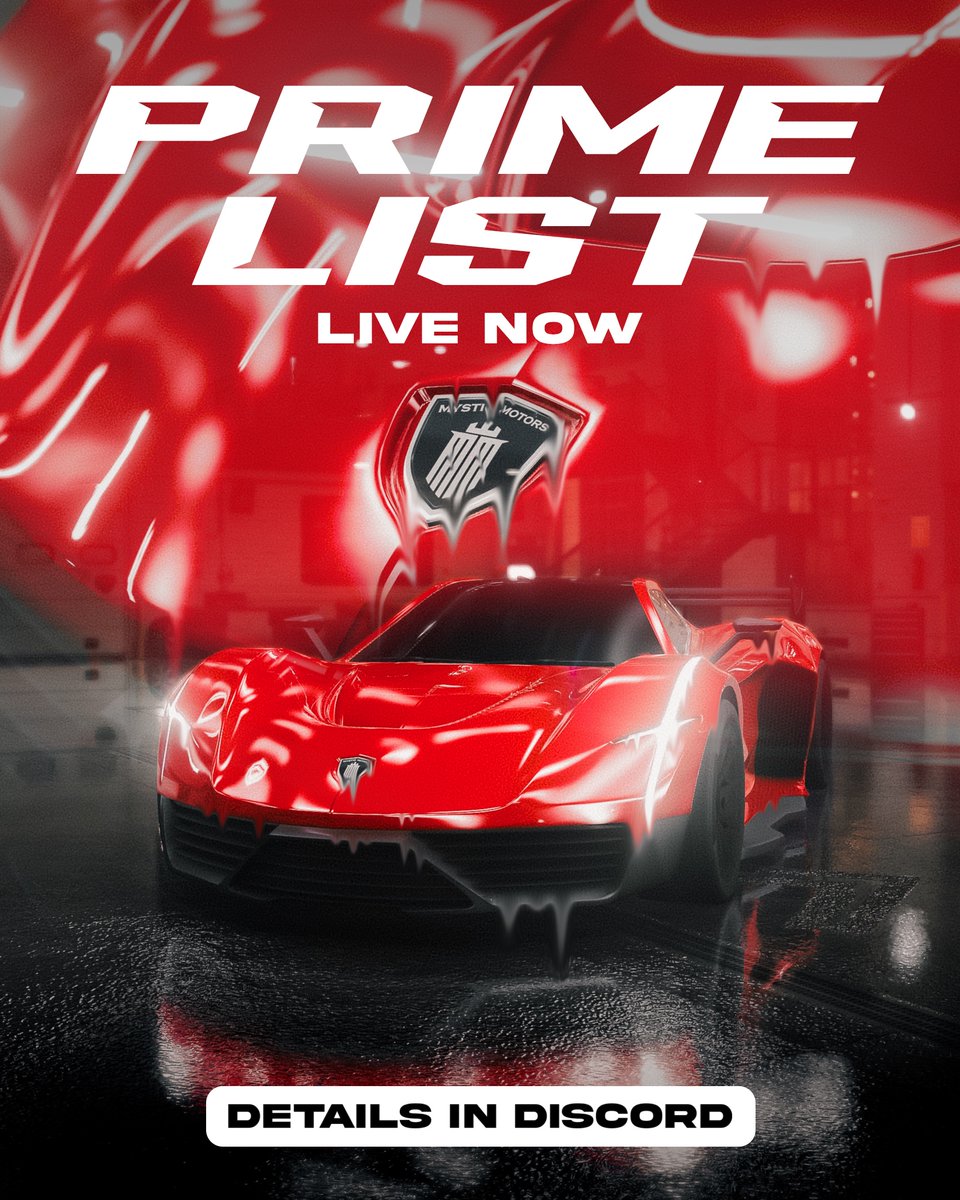 MysticMotorsApp's tweet photo. 🚨 PRIME LIST APPLICATION 🚨 

Introducing the PRIME LIST... 💎 

The PRIME LIST is an exclusive community of Mystic Motors members that are passionate about the project and its future. 

Prime list acceptance will increase the mint limit per wallet from 5 to 10 NFTs.

Apply here: ✍️ 
https://t.co/WMqRNyX5fv

#PrimeList