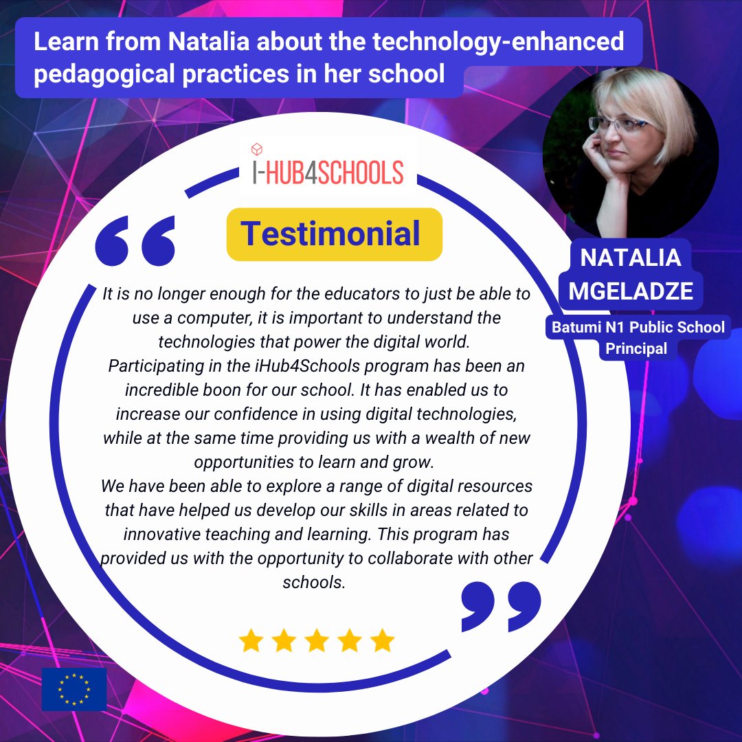 iHub4Schools (@ihub4schools) on Twitter photo Meet #Natalia Mgeladze, School Principal in Batumi N1 Public School, who piloted the <a href="/IHub4schools/">iHub4Schools</a> mentoring model👩💻 More: ihub4schools.eu Meet #Natalia Mgeladze, School Principal in Batumi N1 Public School, who piloted the <a href="/IHub4schools/">iHub4Schools</a> mentoring model👩💻 More: ihub4schools.eu