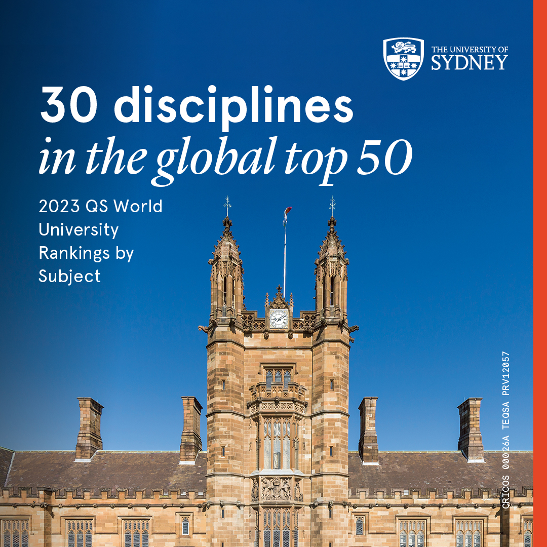Sydney_Uni's tweet photo. 🎉We’re thrilled to share @Sydney_uni has performed strongly, particularly in the humanities and medicine in the 2023 QS World University Rankings by Subject, including 30 disciplines in the top 50 globally🌏!

Read more: https://t.co/FhHTdhYl2d 
#QSWUR @worlduniranking https://t.co/Y8U1F5hu8V